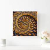 Abstraktes Schwarz-Gold-Spiral-Fraktal Quadratische Wanduhr (Zuhause)