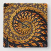 Abstraktes Schwarz-Gold-Spiral-Fraktal Quadratische Wanduhr (Vorderseite)