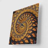 Abstraktes Schwarz-Gold-Spiral-Fraktal Quadratische Wanduhr (Winkel)