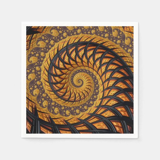 Abstraktes Schwarz-Gold-Spiral-Fraktal Serviette (Vorderseite)