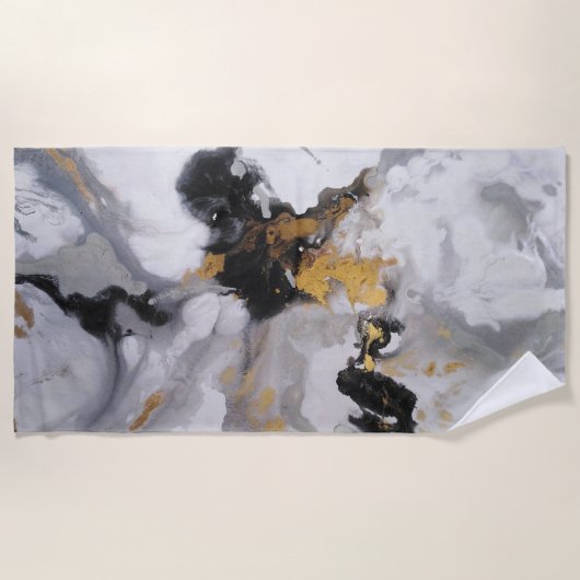 Abstraktes Schwarz, Gold und Grau Strandtuch (Vorderseite)