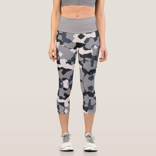 Abstraktes Schwarz-, Grau- und Weißmuster Capri Leggings (Vorderseite)