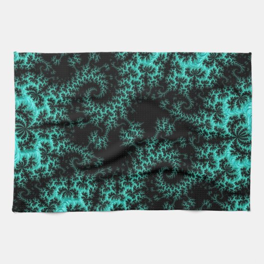 Abstraktes Schwarz-Grün-Fraktal Kunst Geschirrtuch (Horizontal)