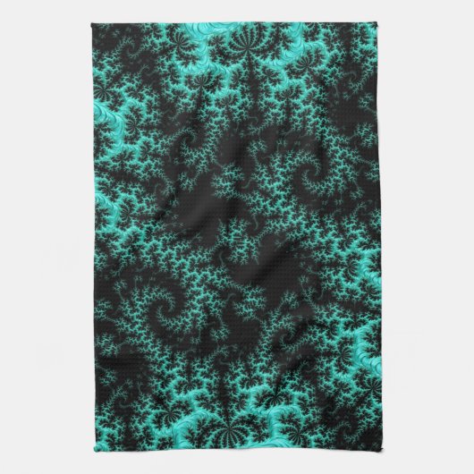 Abstraktes Schwarz-Grün-Fraktal Kunst Geschirrtuch (Vertikal)