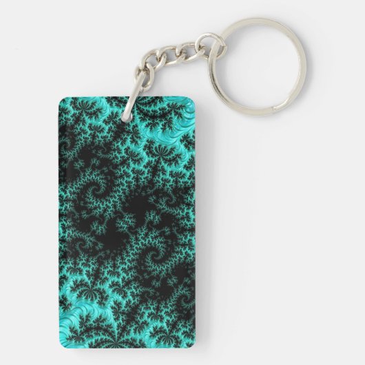 Abstraktes Schwarz-Grün-Fraktal-Muster Schlüsselanhänger (Rückseite)