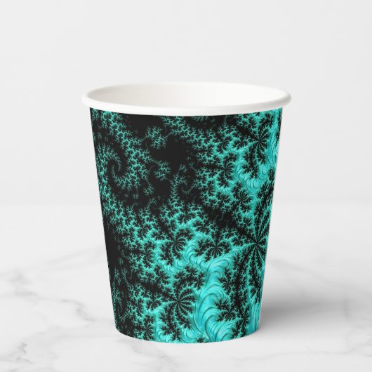Abstraktes Schwarz-Grün-Fraktal Pappbecher (Rückseite)