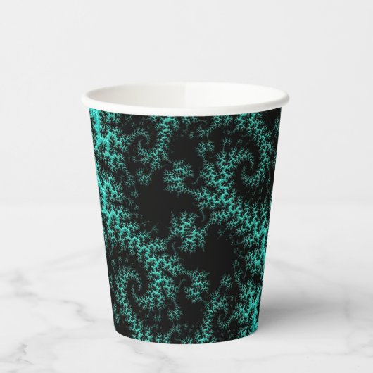 Abstraktes Schwarz-Grün-Fraktal Pappbecher (Links)