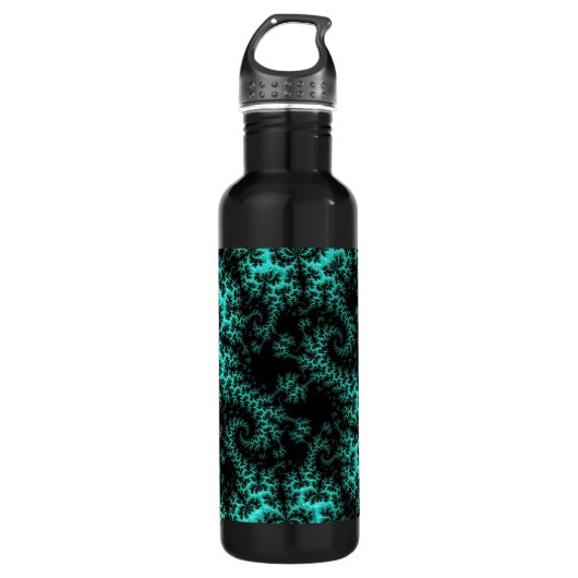 Abstraktes Schwarz-Grün-Symmetrisches Fraktal Edelstahlflasche (Vorderseite)