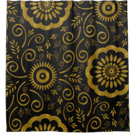 Abstraktes Schwarz mit Gold-Glitzer/Fotolack Duschvorhang