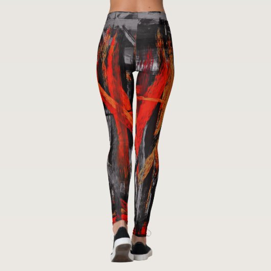 Abstraktes Schwarz-Orange-Gemälde #2 Leggings (Rückseite)