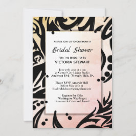 Abstraktes Schwarz-Pfirsich-Brautparty Einladung