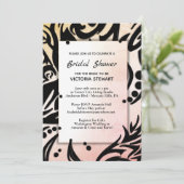 Abstraktes Schwarz-Pfirsich-Brautparty Einladung (Stehend Vorderseite)