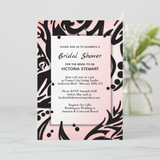 Abstraktes Schwarz-Rosa-Brautparty Einladung (Stehend Vorderseite)