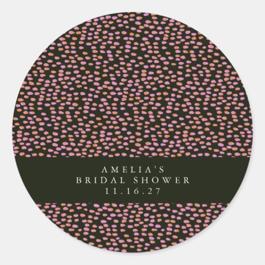 Abstraktes Schwarz Rosa Dot Glam Benutzerdefiniert Runder Aufkleber (Vorderseite)