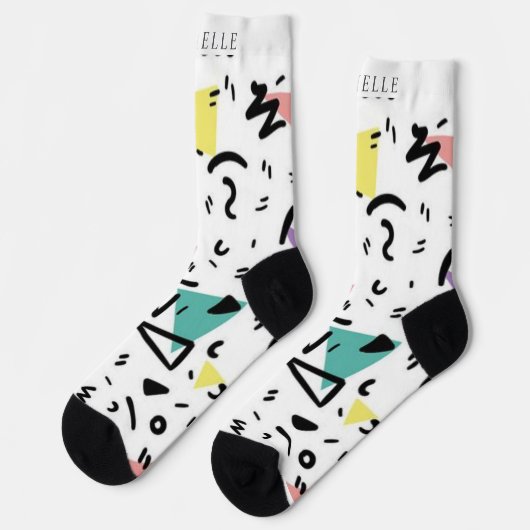 Abstraktes Schwarz-Rosa-Gelb Socken (Linkes Detail)