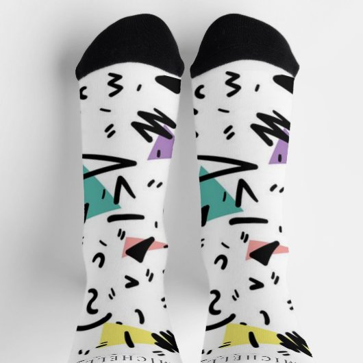 Abstraktes Schwarz-Rosa-Gelb Socken (Oben)