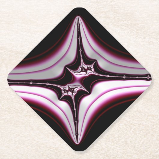 Abstraktes Schwarz-Rosa-Spiky-Fraktal Symmetrie Untersetzer (Vorderseite)