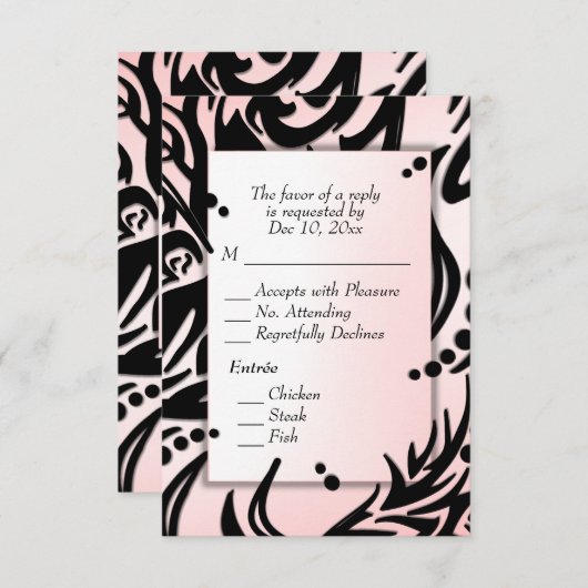 Abstraktes Schwarz-Rosa-Tribal mit Menü-UAWG RSVP Karte (Vorne/Hinten)