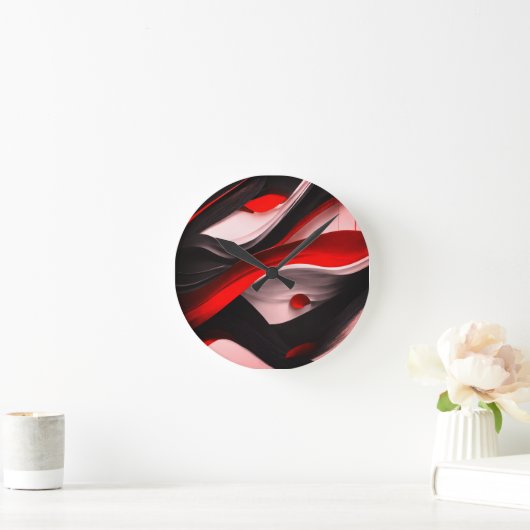 Abstraktes Schwarz & Rot Design Moderne Elegant fü Runde Wanduhr (Zuhause)