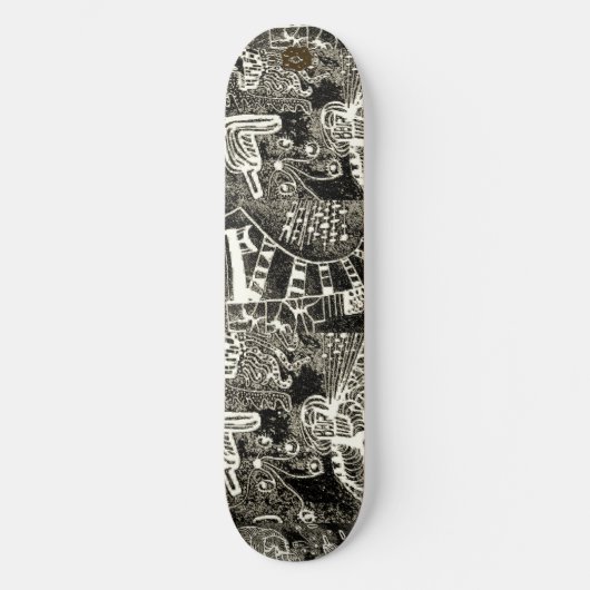 Abstraktes Schwarz-Sepia Skateboard (Vorderseite)