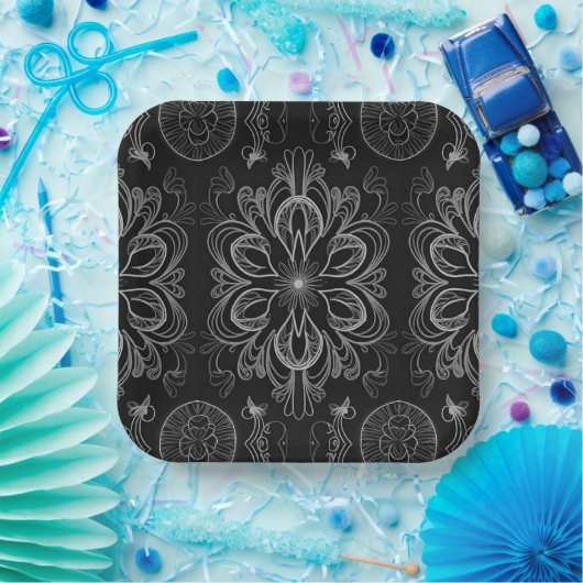 Abstraktes Schwarz-Silber-Muster Pappteller (Party)