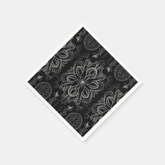 Abstraktes Schwarz-Silber-Muster Serviette (Ecke)