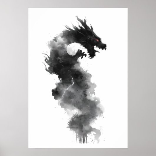 Abstraktes Schwarz-Tinten-Rauch-Drache Fantasy-Pos Poster (Vorne)