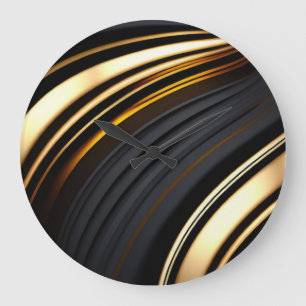Abstraktes Schwarz und Gold Große Wanduhr