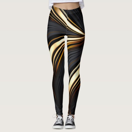 Abstraktes Schwarz und Gold Leggings (Vorderseite)