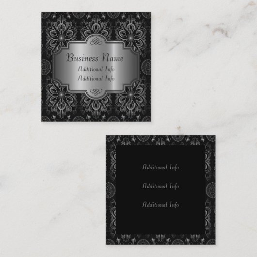 Abstraktes Schwarz und Silber Quadratische Visitenkarte (Vorne/Hinten)