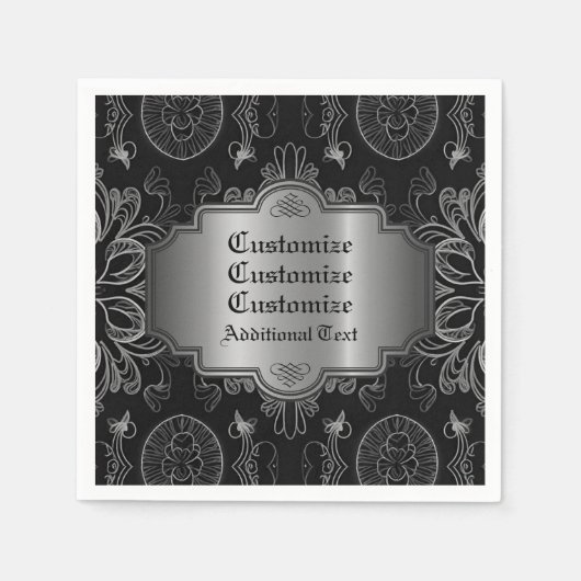 Abstraktes Schwarz und Silber Serviette (Vorderseite)