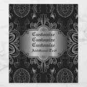 Abstraktes Schwarz und Silber Weinetikett (Einzelnes Label)