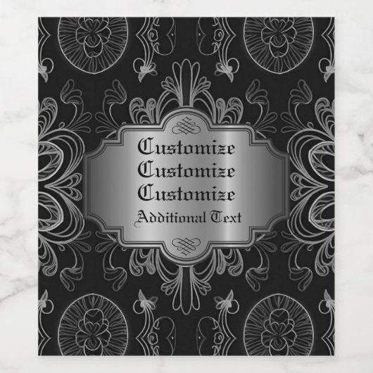 Abstraktes Schwarz und Silber Weinetikett (Einzelnes Label)