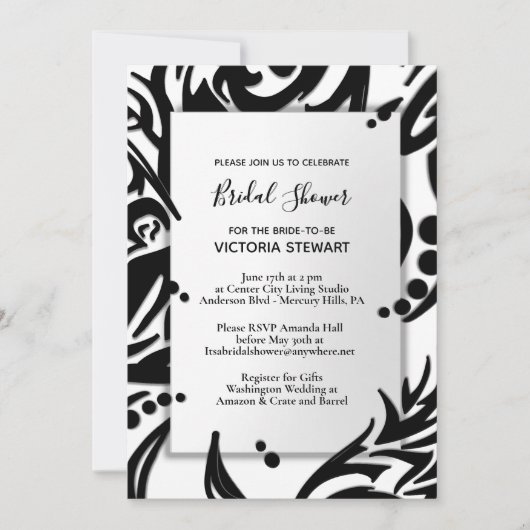 Abstraktes Schwarz-Weiß-Brautparty Einladung (Vorderseite)