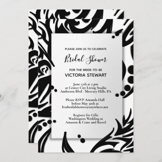 Abstraktes Schwarz-Weiß-Brautparty Einladung (Vorne/Hinten)