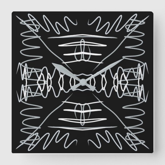 Abstraktes Schwarz-Weiß-Design Quadratische Wanduhr (Vorderseite)