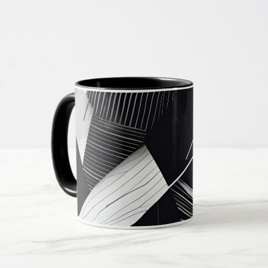 Abstraktes Schwarz-Weiß-Dunkel-Geometrie-Muster Tasse (Vorderseite Links)