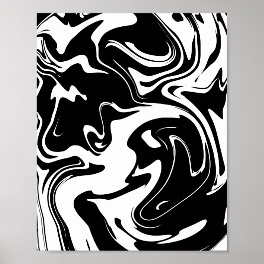 Abstraktes Schwarz-Weiß-Fluid-Muster Poster (Vorne)