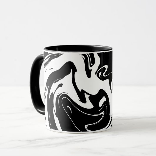 Abstraktes Schwarz-Weiß-Fluid-Muster Tasse (Vorderseite Links)