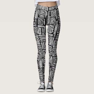 Abstraktes Schwarz-Weiß-Geometrisches Linienmuster Leggings