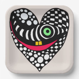 Abstraktes Schwarz/Weiß-Herz Pappteller