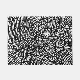 Abstraktes Schwarz-Weiß-Linienmuster Fußmatte