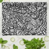 Abstraktes Schwarz-Weiß-Linienmuster Geschirrtuch (Gefaltet)