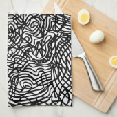 Abstraktes Schwarz-Weiß-Linienmuster Geschirrtuch (Viertel Falte)