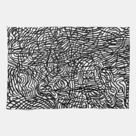 Abstraktes Schwarz-Weiß-Linienmuster Geschirrtuch