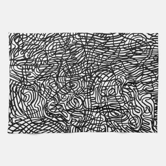 Abstraktes Schwarz-Weiß-Linienmuster Geschirrtuch (Horizontal)