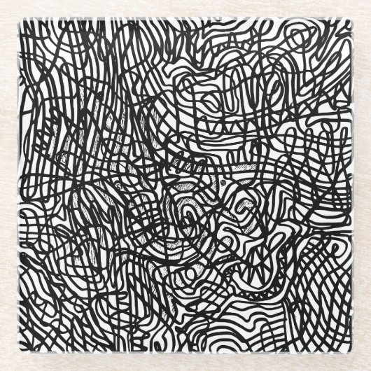 Abstraktes Schwarz-Weiß-Linienmuster Glasuntersetzer (Vorderseite)