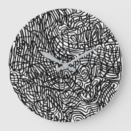 Abstraktes Schwarz-Weiß-Linienmuster Große Wanduhr