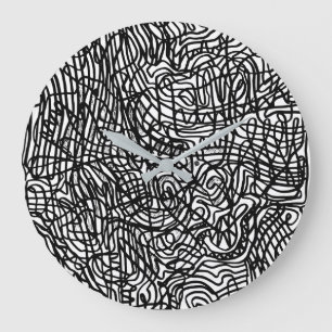 Abstraktes Schwarz-Weiß-Linienmuster Große Wanduhr