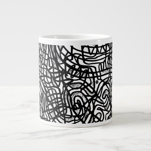 Abstraktes Schwarz-Weiß-Linienmuster Jumbo-Tasse (Vorderseite)